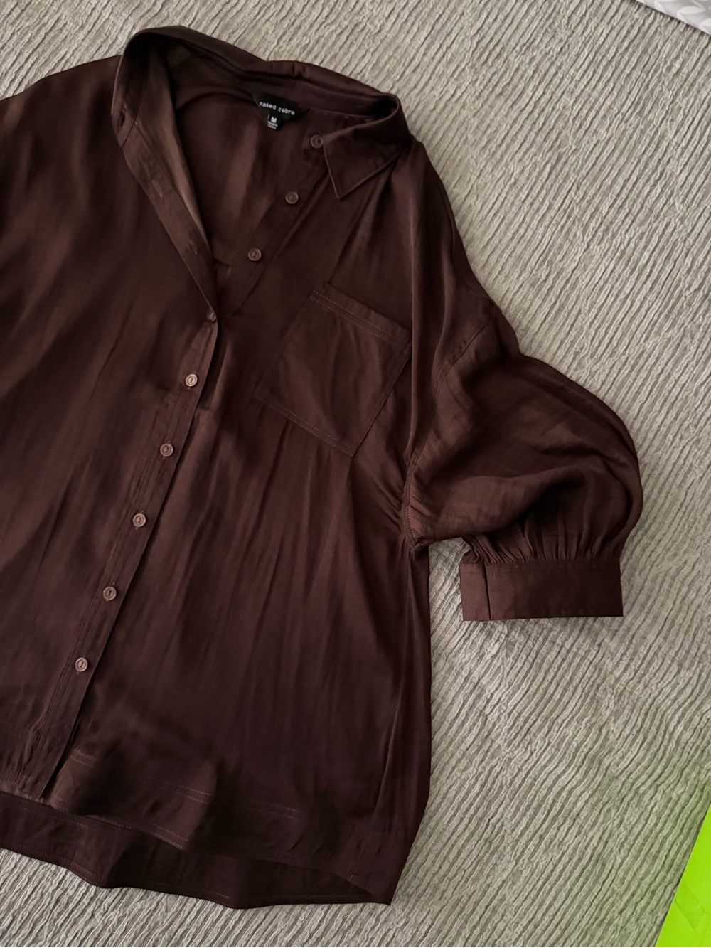 Brown Button-Front Longline Blouse